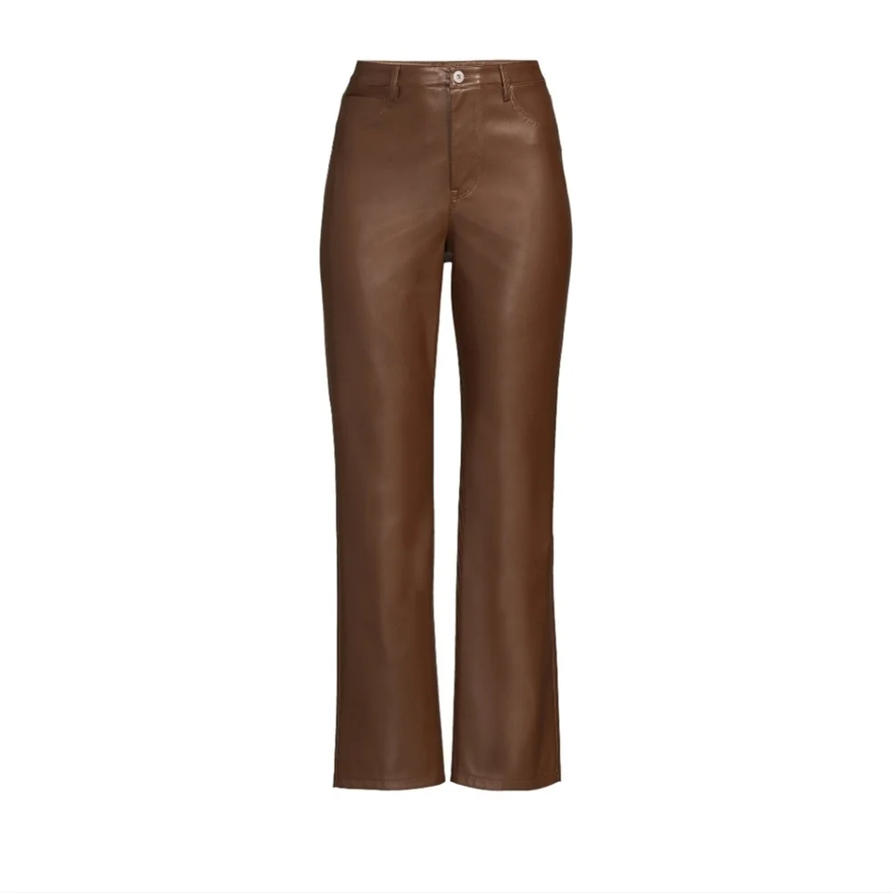 NOBO No Bpundaries Hot Chocolate Brown Straight Leg High Rise Faux Leather Pant - Picture 5 of 6